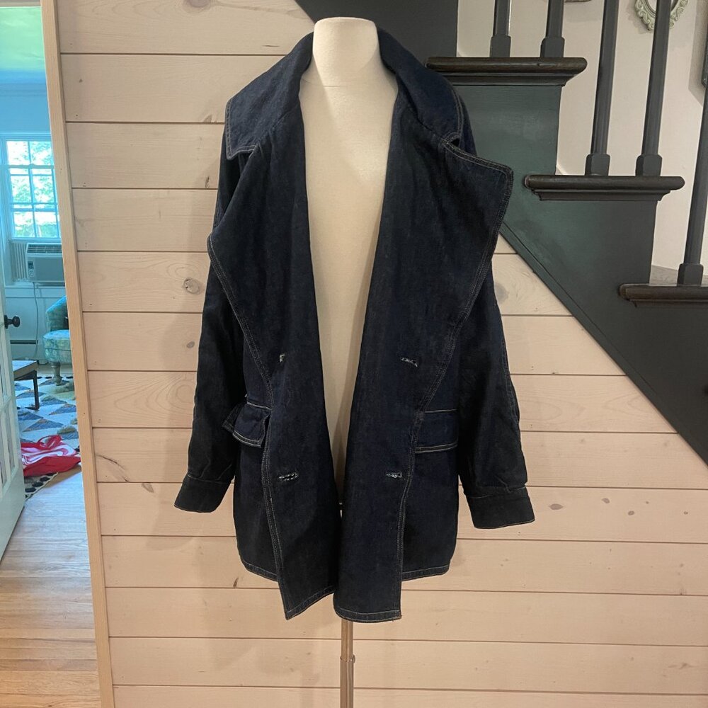 Free People Denim Car Coat NWOT oversized Size XS - Picture 10 of 11